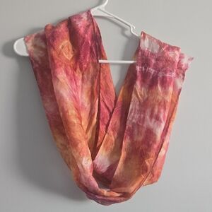 Orange Sunset Silk Tie-Dye Infinity Scarf, Like New